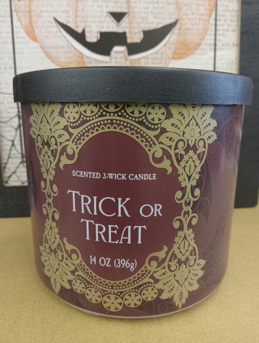 Trick or Treat Scented 3-Wick Candle - Burgundy
